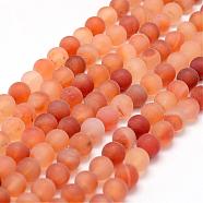 Frosted Natural Carnelian Beads Strands, Round, Dyed & Heated, Red, 8mm, Hole: 1mm, about 48pcs/strand, 15.2 inch(G-F372-8mm)