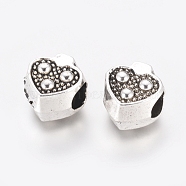 Alloy European Beads, Large Hole Beads, Heart, Antique Silver, 11x9.5x7.5mm, Hole: 4.5mm(PALLOY-E566-25AS)