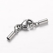 304 Stainless Steel Tube Cord Ends, with Lobster Claw Clasps, Stainless Steel Color, 29mm, Hole: 2mm(STAS-I045-51)