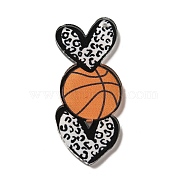 Acrylic Pendants, Heart with Sport Ball, Basketball, 49.5x20.5x2mm, Hole: 1.2mm(OACR-H041-03B)