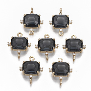 Glass Links connectors, with Brass Micro Pave Cubic Zirconia, Faceted, Cuboid, Light Gold, Black, 17.5x14x5.5mm, Hole: 1.2mm(GLAA-T021-10A)
