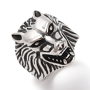 Viking 304 Stainless Steel Wolf Head Wide Finger Rings for Mens, Antique Silver, 26mm, US Size 10(19.8mm)(RJEW-U005-16A-AS)