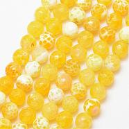 Natural Fire Crackle Agate Bead Strands, Round, Grade A, Faceted, Dyed & Heated, Yellow, 8mm, Hole: 1mm, about 47pcs/strand, 15 inch(G-K166-07F-8mm-07)
