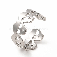304 Stainless Steel Skull Open Cuff Ring for Women, Stainless Steel Color, US Size 6(16.5mm)(RJEW-B027-31P)