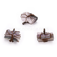 Natural Amethyst Pendants, Wire Wrapped Pendants, with Red Copper Brass Wires, Rectangle with Tree, 30~40x32~43x13.5~16mm, Hole: 4~5mm(G-T133-R04)