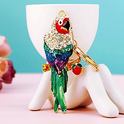 Colorful Parrot Car Keychain with Rhinestones, Metal Men and Women Bag Pendant Keychain Ring Creative Cross-border Foreign Trade Decoration, Parrot, 15.5x4cm(PW-WG672C8-01)