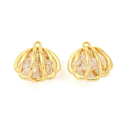 Brass Pave Cubic Zirconia Pendants, Shell Shape, Clear, Real 18K Gold Plated, 13x13x7mm, Hole: 1mm(KK-M286-15G)