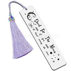 2Pcs 2 Style Stainless Steel Bookmarks, Rectangle, with Nylon Tassel Big Pendant Decorations, Stainless Steel Color, 80~125x10.5~26mm, 1pc/style(AJEW-FG0001-58H)