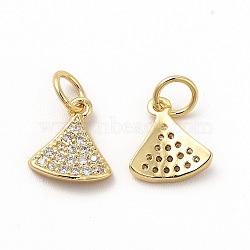 Rack Plating Brass Micro Pave Cubic Zirconia Charms, Triangle Charm, with Jump Ring, Real 18K Gold Plated, 10x9x2mm, Hole: 3.6mm(ZIRC-K890-09G)