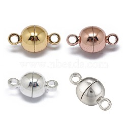 Rack Plating Brass Magnetic Clasps with Loops, N45 Grade Strong Magnet, Long-Lasting Plated, Round, Mixed Color, 11.5x6mm, Hole: 1.6mm(KK-F801-02A-M)