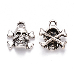 Tibetan Style Alloy Charms, Skull, Cadmium Free & Lead Free, Antique Silver, 14.5x13x4.5mm, Hole: 1.6mm(X-TIBEP-S319-063AS-RS)