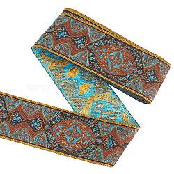Ethnic 5M Style Embroidery Polycotton Ribbons, Jacquard Ribbon, Tyrolean Ribbon, Garment Accessories, Leaf Pattern, Saddle Brown, 1-7/8~2 inch(49~50mm), about 5m/Bag(OCOR-FG0001-42B)