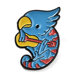 Playing Parrot Enamel Pins, Electrophoresis Black Alloy Brooch, Musical Instruments, 29x20x1.4mm(JEWB-Z004-02A-EB)