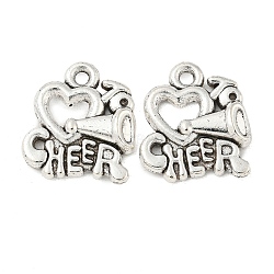 Tibetan Style Alloy Message Charms, Heart with Words To Cheer, Cadmium Free & Lead Free, Antique Silver, 17.7x15.6x3mm, Hole: 2mm, about 263pcs/500g(TIBEP-Q043-094-RS)