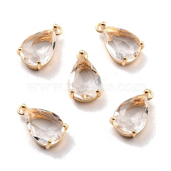 Rack Plating Brass Glass Pendants, Long-Lasting Plated, Teardrop, Real 18K Gold Plated, 17x10x6.5mm, Hole: 1.6mm(KK-D070-06G)