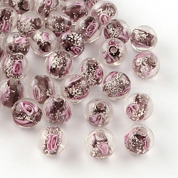 Handmade Luminous Inner Flower Lampwork Beads, Round, Old Rose, 12mm, Hole: 2mm(LAMP-R129-12mm-09)