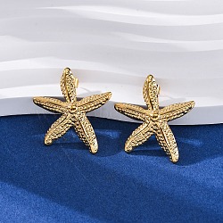 304 Stainless Steel Stud Earrings, Real 18K Gold Plated, Starfish, 29x26.5mm(EJEW-F357-01G-05)