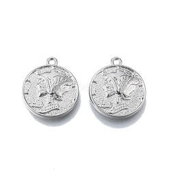 Rack Plating Alloy Pendants, Cadmium Free & Nickel Free & Lead Free, Flat Round with Human, Platinum, 23x20x4mm, Hole: 1.8mm(PALLOY-N150-66P)