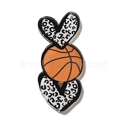 Acrylic Pendants, Heart with Sport Ball, Basketball, 49.5x20.5x2mm, Hole: 1.2mm(OACR-H041-03B)