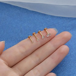 G23 Stainless Steel Clear Cubic Zirconia Threadless Labret Stud, Tragus Stud, Flat Back Earring, Golden, 6mm, Pin: 1.2mm, Head: 5mm(WG700A9-02)