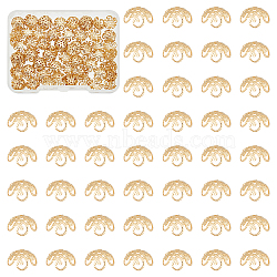 100Pcs 304 Stainless Steel Fancy Bead Caps, Flower, 5-Petal, Golden, 8x3mm, Hole: 1mm(STAS-UN0035-12)