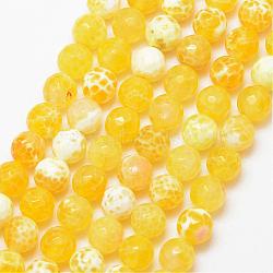 Natural Fire Crackle Agate Bead Strands, Round, Grade A, Faceted, Dyed & Heated, Yellow, 8mm, Hole: 1mm, about 47pcs/strand, 15 inch(G-K166-07F-8mm-07)