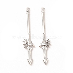 Rack Plating Alloy Big Pendants, Cadmium Free & Nickel Free & Lead Free, Spear Charm, Platinum, 59x13x3mm, Hole: 2mm(PALLOY-E025-19P)