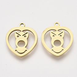 201 Stainless Steel Puppy Pendants, Laser Cut Pendants, Heart with Dog, Golden, 17.5x15x1mm, Hole: 1.2mm(X-STAS-S110-054G)