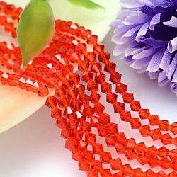 Faceted Imitation Austrian Crystal Bead Strands, Grade AAA, Bicone, Orange Red, 6x6mm, Hole: 0.7~0.9mm, about 68pcs/strand, 15.7 inch(G-M180-6mm-06A)