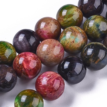 Natural Tiger Eye Beads Strands, Dyed & Heated, Round, Colorful, 12mm, Hole: 1mm, about 32pcs/strand, 15.3 inch(39cm)