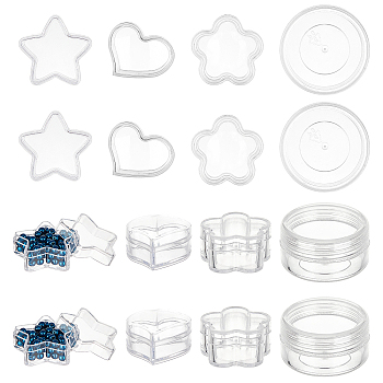 Elite 24Pcs 4 Style Plastic Bead Containers, Heart & Flower & Round, Clear, 6pcs/style