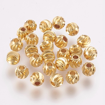 Brass Beads, Long-Lasting Plated, Round, Real 18K Gold Plated, 6x5mm, Hole: 2mm