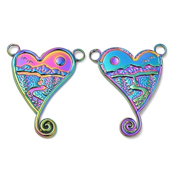 304 Stainless Steel Pendants, Heart Charm, Rainbow Color, 25x21x2mm, Hole: 2.5mm