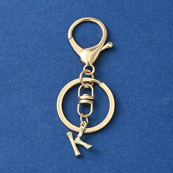 Alloy Initial Letter Charm Keychains, with Alloy Clasp, Golden, Letter K, 8.5cm