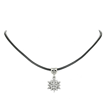 Tibetan Alloy Snowflake Pendant Necklaces, with Imitation Leather Cord, Antique Silver, 17.60 inch(44.7cm)