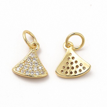 Rack Plating Brass Micro Pave Cubic Zirconia Charms, Triangle Charm, with Jump Ring, Real 18K Gold Plated, 10x9x2mm, Hole: 3.6mm
