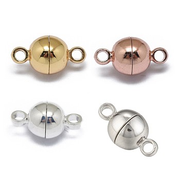 Rack Plating Brass Magnetic Clasps with Loops, N45 Grade Strong Magnet, Long-Lasting Plated, Round, Mixed Color, 11.5x6mm, Hole: 1.6mm