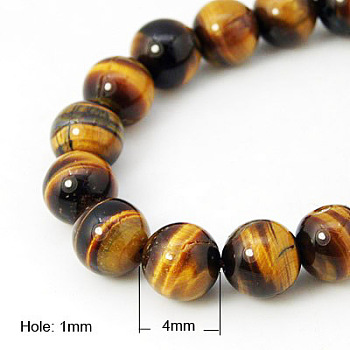 Natural Tiger Eye Beads Strands, Grade A, Round, Goldenrod, 4mm