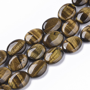 Natural Tiger Eye Beads Strands, Oval, 18x13.5x6~7mm, Hole: 1.2mm, about  20~22pcs/Strand, 15.55 inch(39.5 cm)