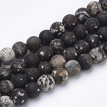 Dyed Natural Agate Beads Strands, Round, Black, 10~10.5mm, Hole: 1.2mm, about 36pcs/strand, 15.5 inch