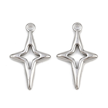 304 Stainless Steel Pendants, Star Charms, Stainless Steel Color, 23x14x2mm, Hole: 1.6mm