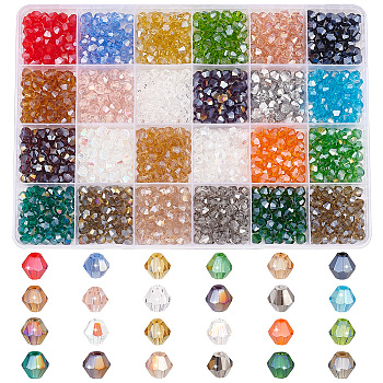 Elite 1200Pcs 24 Style Electroplate Glass Beads Strands, Pearl Luster Plated & AB Color & Imitate Austrian Crystal & Metalized, Faceted, Bicone, Mixed Color, 6x5.5~6mm, Hole: 1mm, 50pcs/style