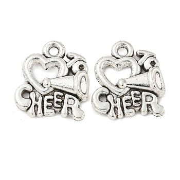 Tibetan Style Alloy Message Charms, Heart with Words To Cheer, Cadmium Free & Lead Free, Antique Silver, 17.7x15.6x3mm, Hole: 2mm, about 263pcs/500g