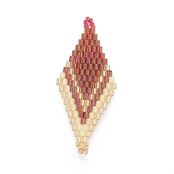 MIYUKI & TOHO Handmade Japanese Seed Beads Links, Loom Pattern, Rhombus, Sienna, 44.6~45.2x17.8~18.6x1.6~1.7mm, Hole: 1.4~1.6mm