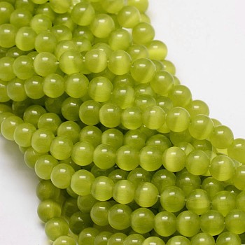 Cat Eye Beads Strands, Round, Green Yellow, 10mm, Hole: 1.5mm, about 40pcs/strand, 15.5 inch