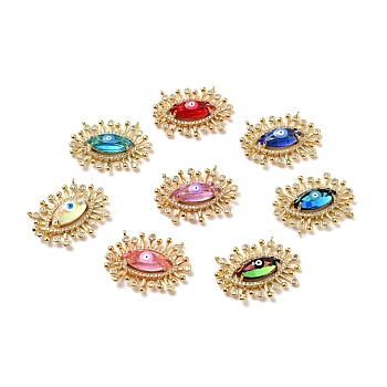 Rack Plating Brass Micro Pave Cubic Zirconia Pendants, with Enamel, Real 18K Gold Plated, Eye with Evil Eye, Cadmium Free & Nickel Free & Lead Free, Mixed Color, 22x28x6mm, Hole: 1mm