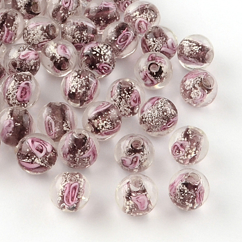 Handmade Luminous Inner Flower Lampwork Beads, Round, Old Rose, 12mm, Hole: 2mm