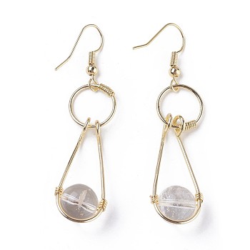 Natural Quartz Crystal Dangle Earrings, with Brass Findings, 55~71x12~13mm, Pin: 0.7mm