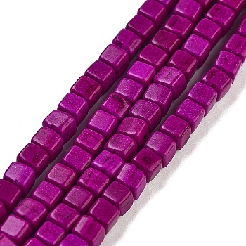 Synthetic Turquoise Beads Strands, Dyed, Cube, Purple, 4x4x4mm, Hole: 1mm, about 95pcs/strand, 15.75 inch