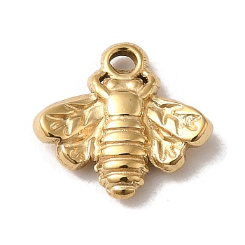 304 Stainless Steel Charms, Bees Charm, Real 14K Gold Plated, 10x10.5x2mm, Hole: 1.1mm